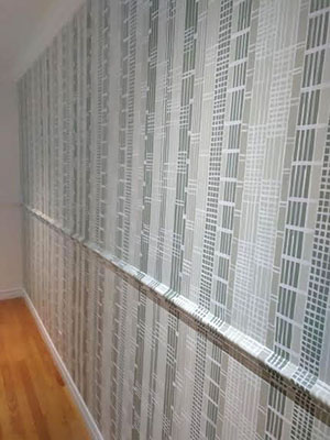 Striped Lines - modern mural painting decoration, perspective view.